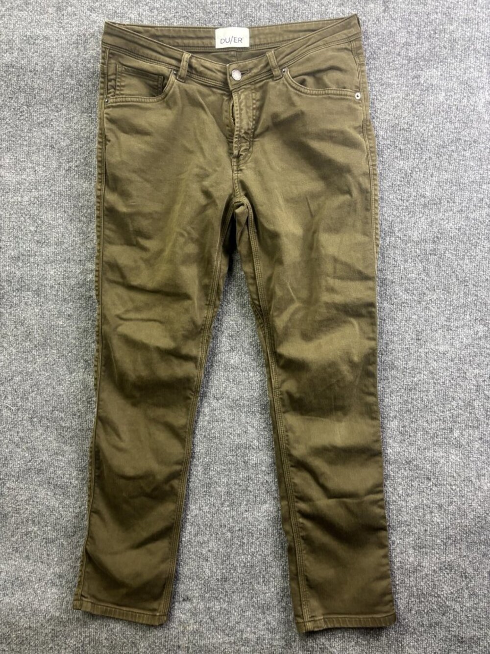 DU/ER Pants Mens 30x30 Green Slim Fit Stretch Chino 5 Pocket Tapered Leg
